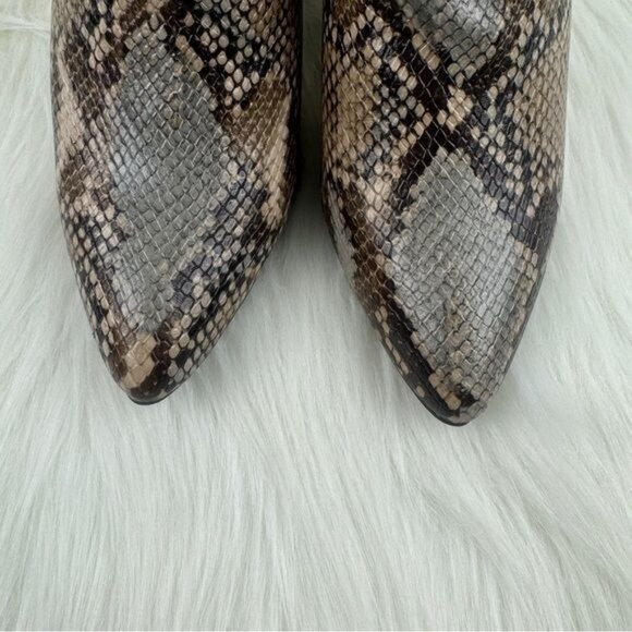 Women's Bamboo Snake Embossed Faux Leather Chunky Block Heel Ankle Bootie - Picture 9 of 10